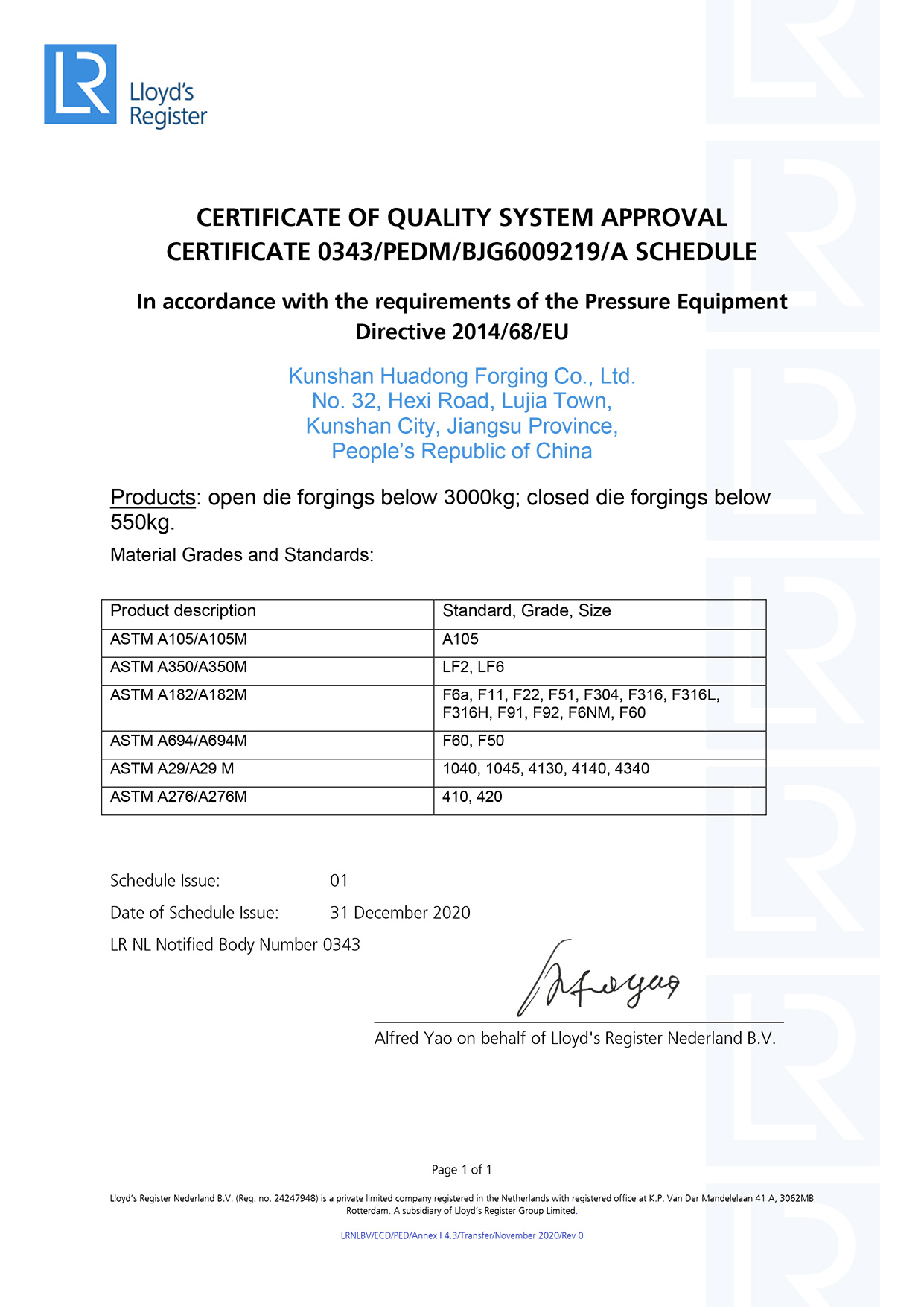 BJG6009219 Kunshan Huadong Forging PEDM Transfer, signed